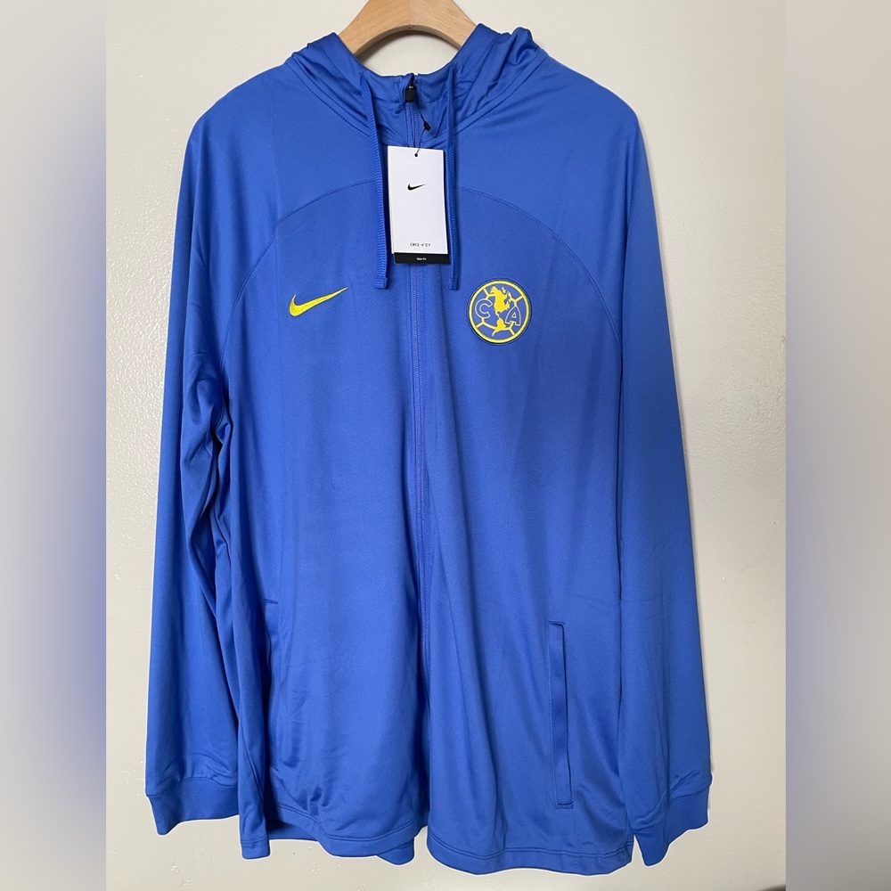 New Nike Club America Full Zip Jacket with Hoodie Blue Mens Size 2XL Slim Fit